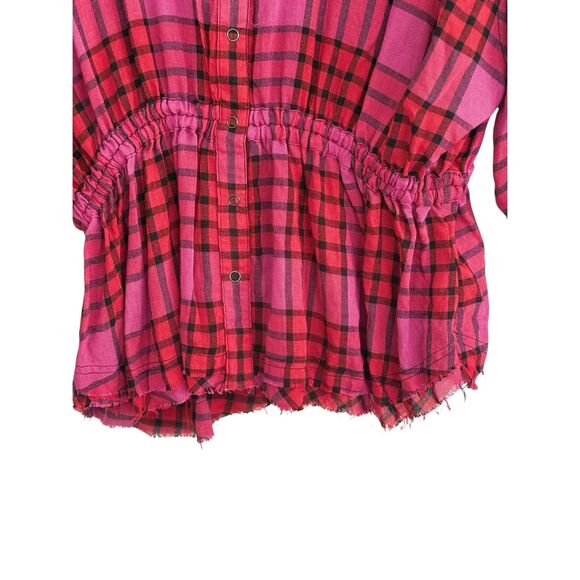 Free People We The Free Pacific Dawn Drawstring Plaid Shirt Red Women's Medium - Picture 4 of 9
